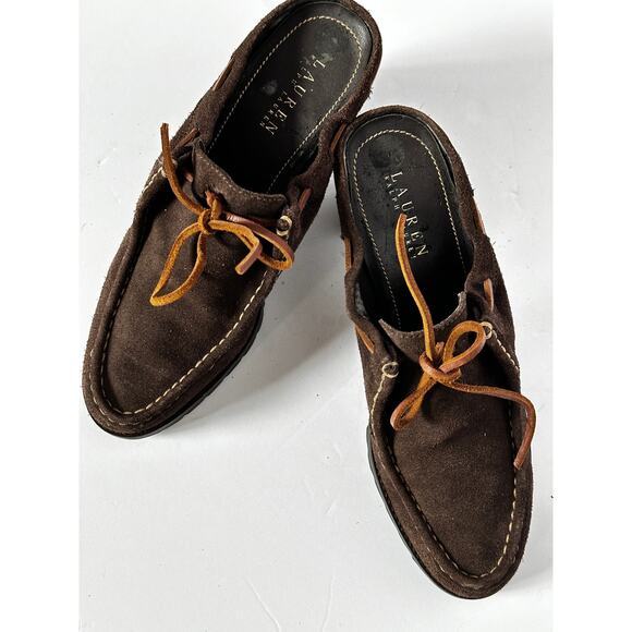 Lauren Ralph Lauren Brown Suede Mule Loafer Slide Block Heel Women’s 9 - Picture 1 of 7